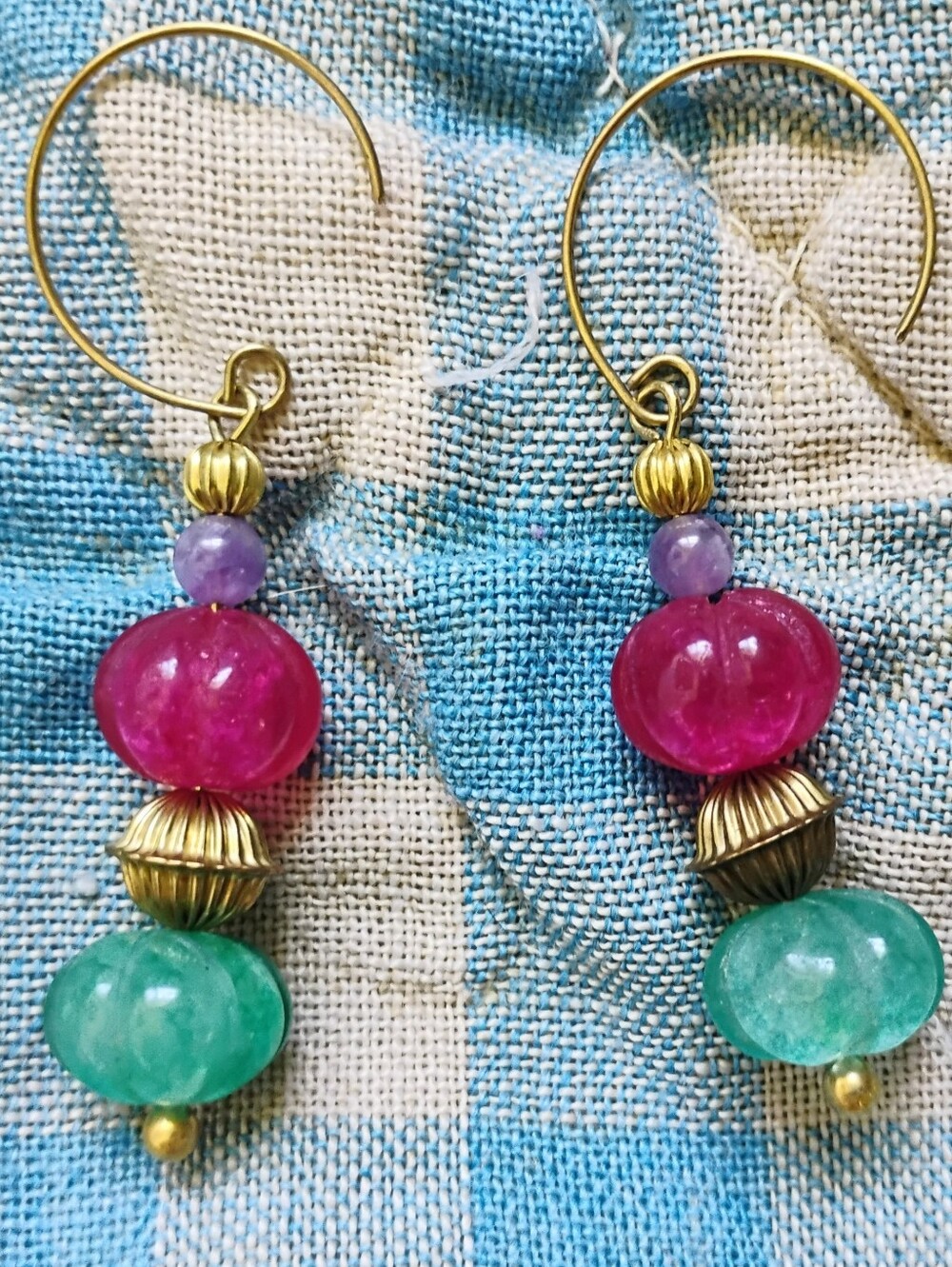 Ruby and Emerald 'Calabash' Handmade Earrings